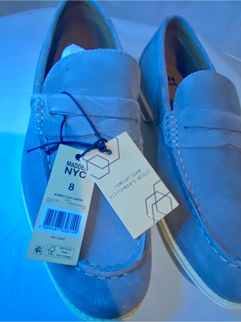 Madden NYC Men’s Suede Penny Loafers — Light Gray